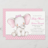 スイートエレファントベビーガールシャワー招待状 招待状 (正面/裏面)