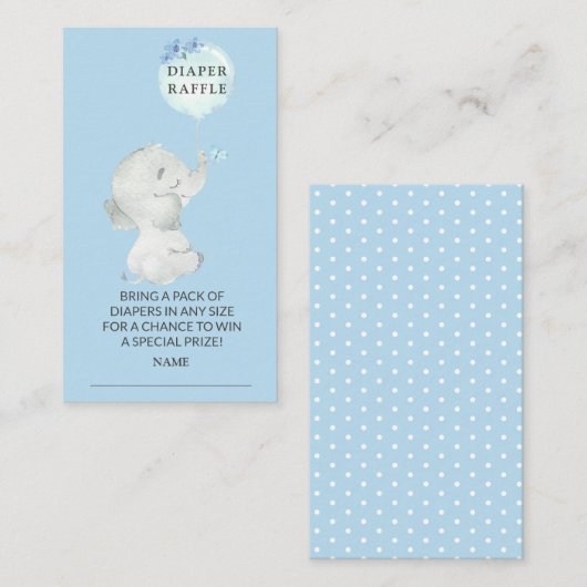 スイートエレファントベビーシャワーおむつラッフルチケット エンクロージャーカード (正面/裏面)