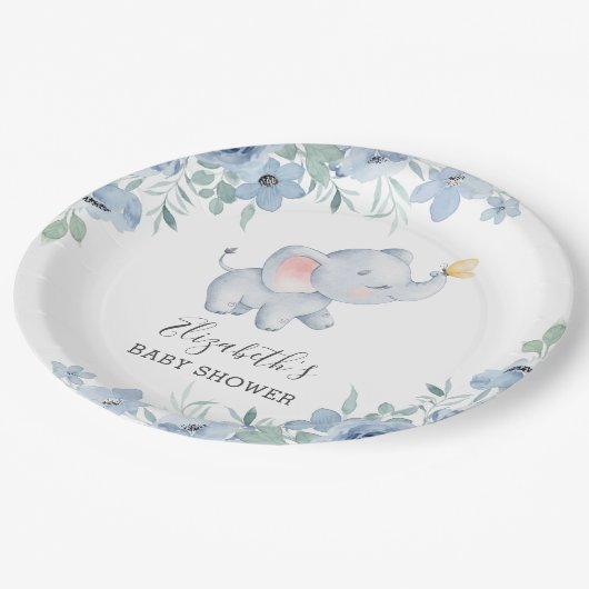 スイートエレファントベビーシャワーパーティー紙プレート ペーパープレート (アングル)