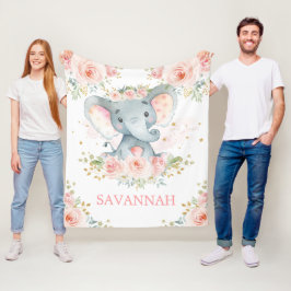 スイートエレファント赤面ピンクフローラジャングルベビーガール フリースブランケット