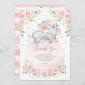 スイートエレファント赤面ピンクムーンスターベビーシャワー サンキューカード (正面/裏面)
