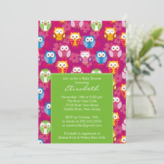 スイートオウルズベビーシャワー招待状ライム 招待状 (スタンド正面)