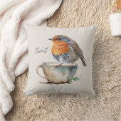 スイートオレンジロビンティーカップウォーターカラー クッション (ブランケット)