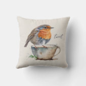 スイートオレンジロビンティーカップウォーターカラー クッション (裏面)