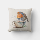 スイートオレンジロビンティーカップウォーターカラー クッション (正面)