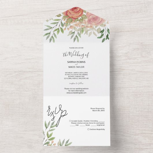 スイートオレンジ赤面バラウォーターカラーハンド絵を描 オールインワン招待状 (内側)