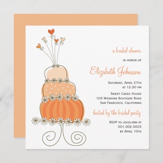 スイートオレン結婚ジズケーキブライダルシャワー招待状 招待状 (正面/裏面)