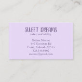 スイートカップケーキケータリングベーカリーパープルカスタム 名刺 (裏面)