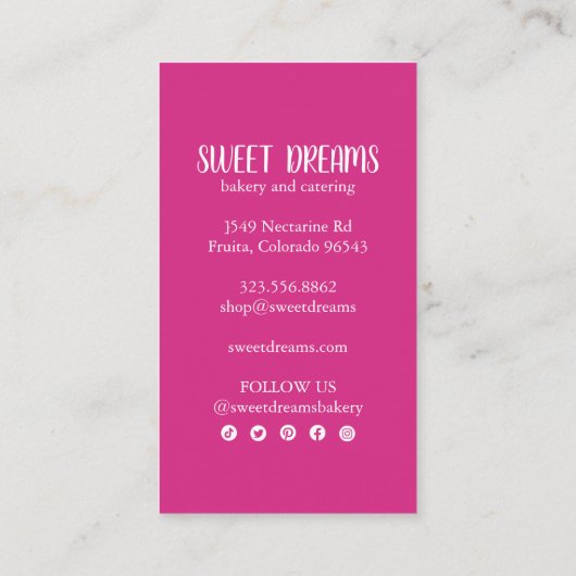 スイートカップケーキケータリングベーカリーピンクソーシャルアイコン 名刺 (裏面)