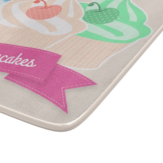 スイートカップケーキトリオピパーソナライズされたンク カッティングボード (角)