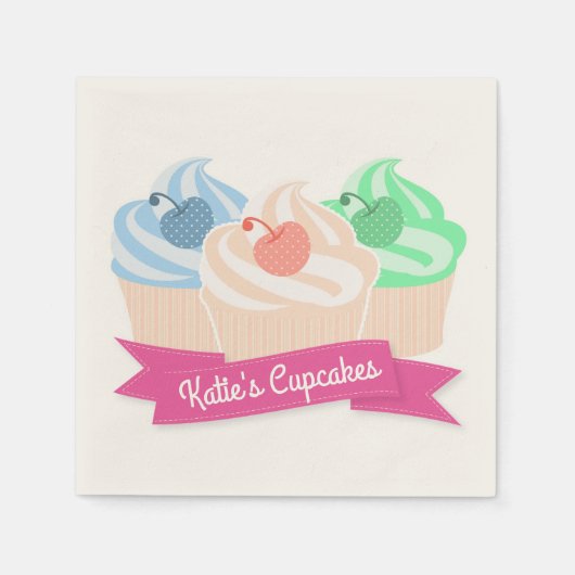 スイートカップケーキトリオピパーソナライズされたンク スタンダードカクテルナプキン (正面)