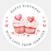 スイートカップケーキハッピーバースデー ラウンドシール (正面)