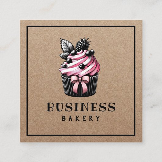 スイートカップケーキハンドメイドケーキクラフト素朴ベーカリー スクエア名刺 (正面)