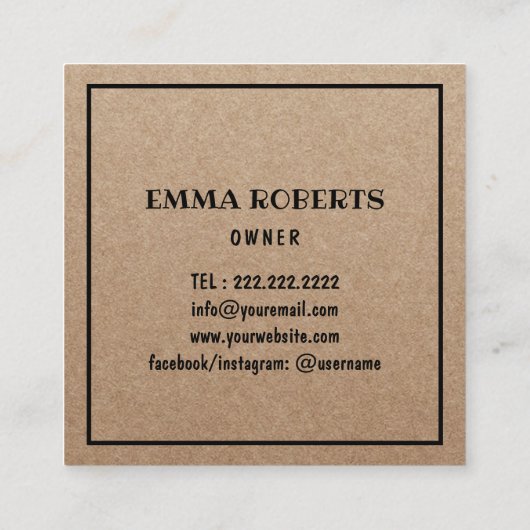 スイートカップケーキハンドメイドケーキクラフト素朴ベーカリー スクエア名刺 (裏面)