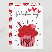 スイートカップケーキバレンタインデー招待状編集可能 招待状 (正面/裏面)