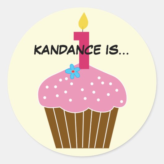 スイートカップケーキファースト誕生日シール ラウンドシール (正面)