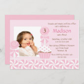 スイートカップケーキフォト誕生日招待状 招待状 (正面/裏面)