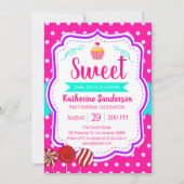 スイートカップケーキベビー振りかけるキャンディショップ誕生日 招待状 (正面)