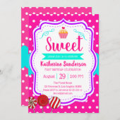 スイートカップケーキベビー振りかけるキャンディショップ誕生日 招待状 (正面/裏面)