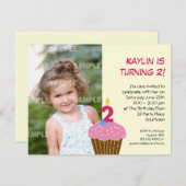 スイートカップケーキ第2誕生日パーティの招待状 招待状 (正面/裏面)