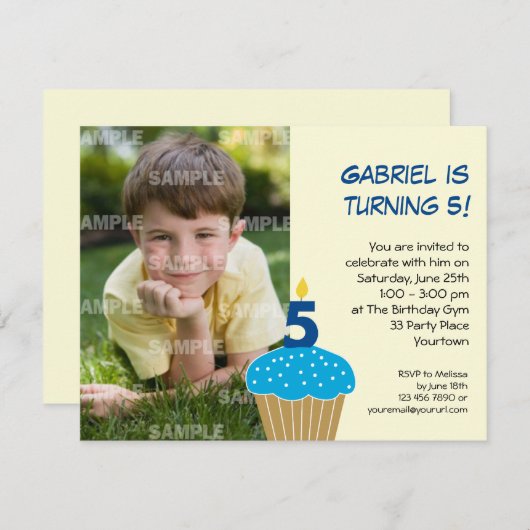 スイートカップケーキ第5回誕生日パーティーの招待 招待状 (正面/裏面)