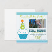 スイートカップケーキ第8回誕生パーティー招待状アクア 招待状 (正面/裏面)