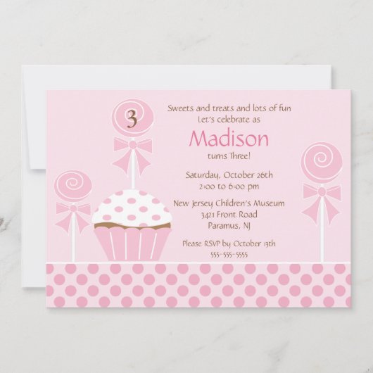 スイートカップケーキ誕生日招待状 招待状 (正面)