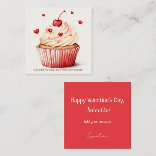 スイートカップケーキ赤いハートバレンタインデーカード エンクロージャーカード (正面/裏面)