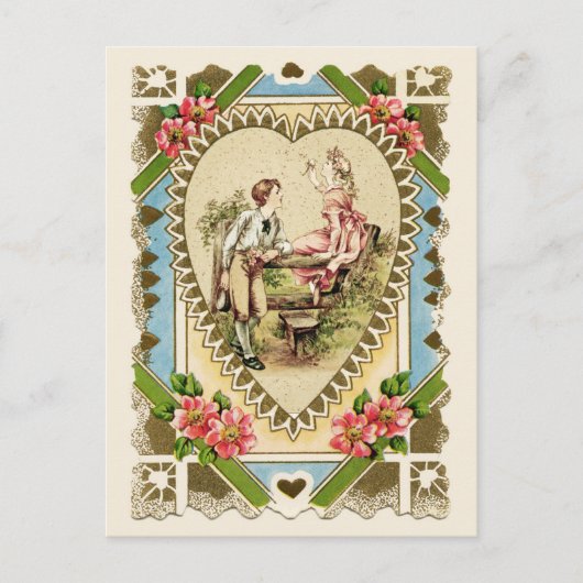スイートカップルのハートフレームヴィンテージ再生 ポストカード (正面)