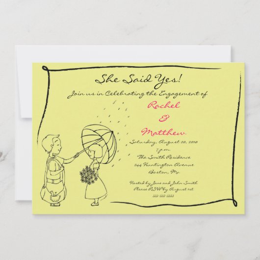 スイートカップルインザレイン婚約招待状 招待状 (正面)