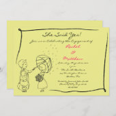 スイートカップルインザレイン婚約招待状 招待状 (正面/裏面)