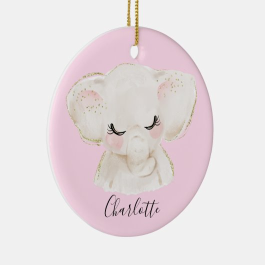 スイートカワイイ&パステルガーリー赤面ピンクベビーゾウ セラミックオーナメント (右)