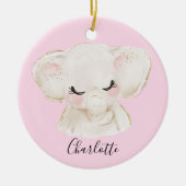 スイートカワイイ&パステルガーリー赤面ピンクベビーゾウ セラミックオーナメント (正面)