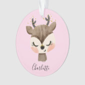 スイートカワイイ&パステルガーリー赤面ピンクベビートナカイ オーナメント (正面)