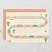 スイートカー図解入りの、写真付きの誕生日パレード 招待状 (正面/裏面)