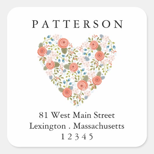 スイートガーデンフローラハート差出人住所ラベル スクエアシール (正面)