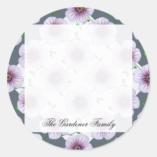 スイートガーデン淡い色のブルーゼラニウムフラワーオナニーカラー ラウンドシール (正面)