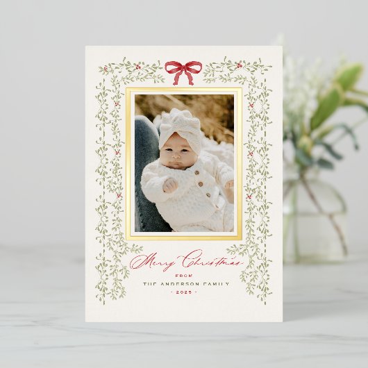 スイートガーランド絵を描金ゴールドクリスマスフォトカード 箔招待状 (立ち正面)