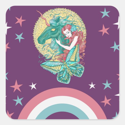 スイートガールアンドユニコーンスケッチ スクエアシール (正面)