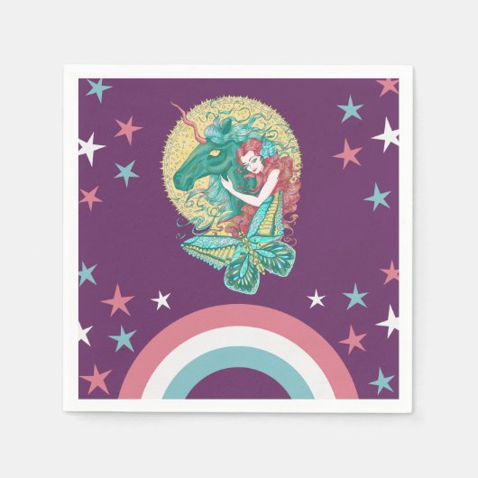 スイートガールアンドユニコーンスケッチ スタンダードカクテルナプキン (正面)