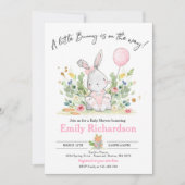 スイートガールウォーターカラーバニーベビーシャワーピンク 招待状 (正面)