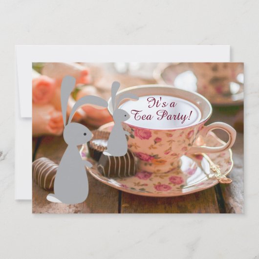 スイートガールバニーティーパーティーベビーシャワー招待状 招待状 (正面)