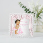 スイートガールベビーシャワーピンクサテンブルネットベビー 招待状 (スタンド正面)