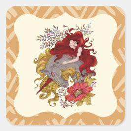 スイートガール&ユニコーンフラワーズスケッチ スクエアシール