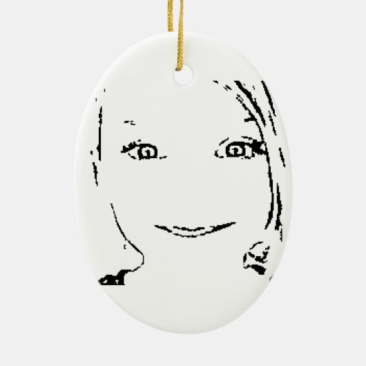 スイートガール、白黒ポートレート、明るい目 セラミックオーナメント (裏面)