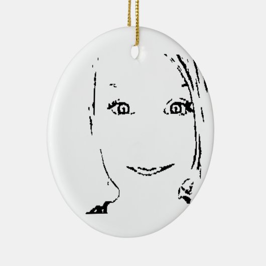 スイートガール、白黒ポートレート、明るい目 セラミックオーナメント (右)