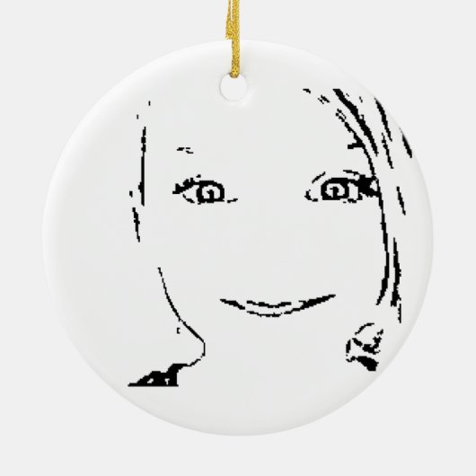 スイートガール、白黒ポートレート、明るい目 セラミックオーナメント (裏面)