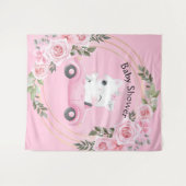 スイートキッテン ヴィンテージカー ピンク ベビーシャワー 背景 タペストリー (正面(横))