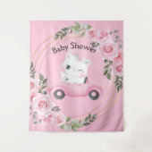 スイートキッテン ヴィンテージカー ピンク ベビーシャワー 背景 タペストリー (正面)