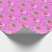 スイートキャットラッピング紙 – ピンクのハートとよくはしゃぐ ラッピングペーパー (角)